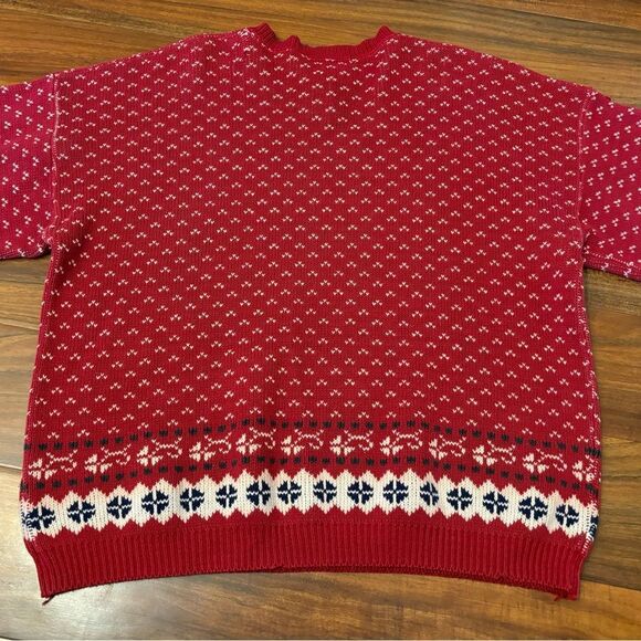 Lands End Vintage winter red heavy knit sweater - Picture 4 of 7